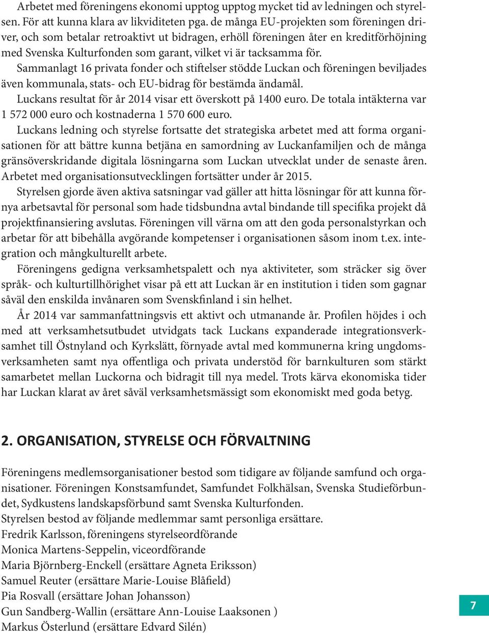 Sammanlagt 16 privata fonder och stiftelser stödde Luckan och föreningen beviljades även kommunala, stats- och EU-bidrag för bestämda ändamål.