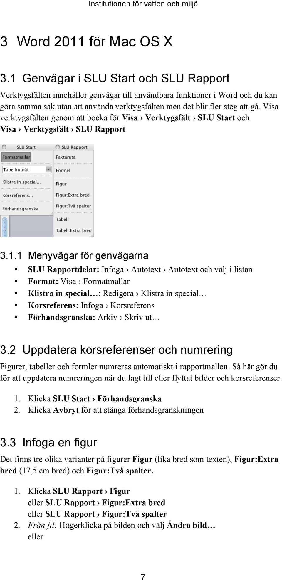 Visa verktygsfälten genom att bocka för Visa Verktygsfält SLU Start och Visa Verktygsfält SLU Rapport 3.1.