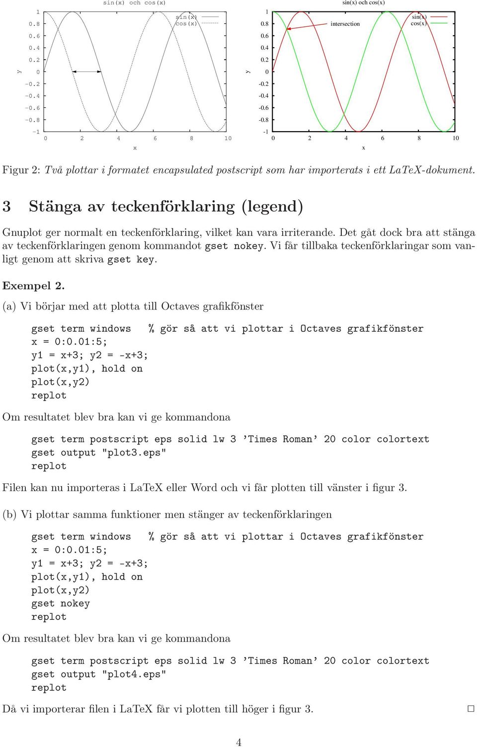 Vi får tillbaka teckenförklaringar som vanligt genom att skriva gset key. Exempel. (a) Vi börjar med att plotta till Octaves grafikfönster x = :.