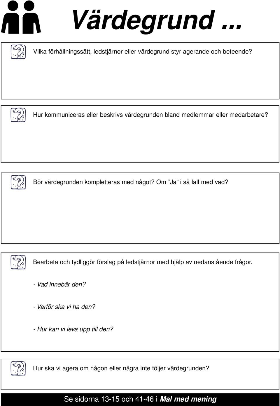 Om Ja i så fall med vad? Bearbeta och tydliggör förslag på ledstjärnor med hjälp av nedanstående frågor. - Vad innebär den?