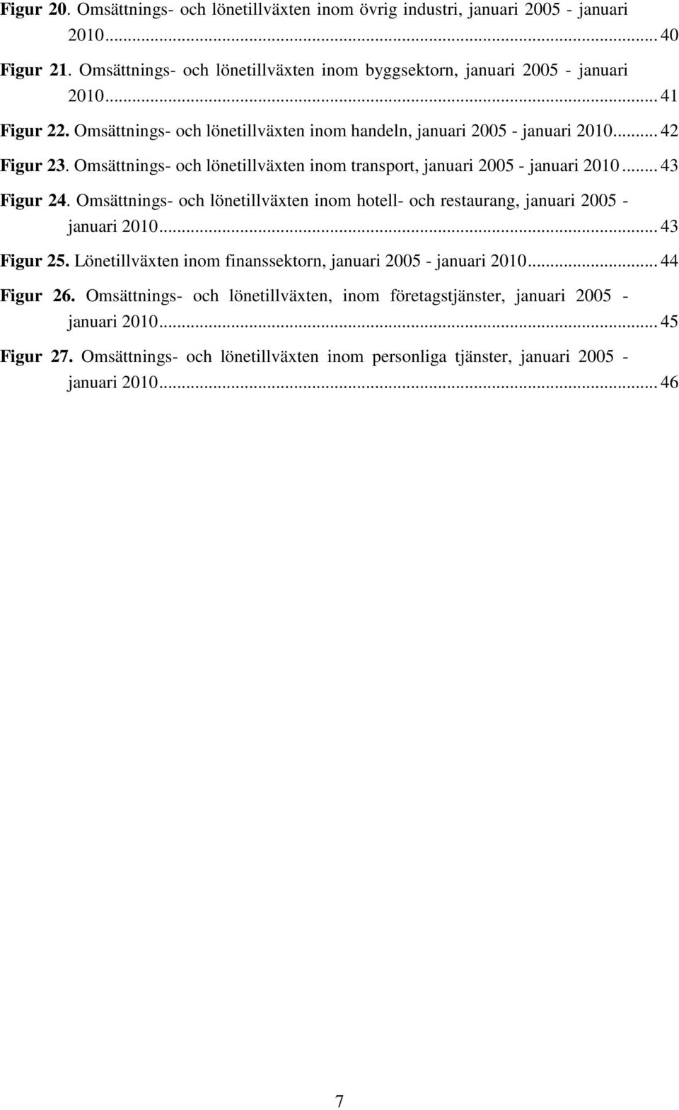 .. 43 Figur 24. Omsättnings- och lönetillväxten inom hotell- och restaurang, januari 2005 - januari 2010... 43 Figur 25. Lönetillväxten inom finanssektorn, januari 2005 - januari 2010.