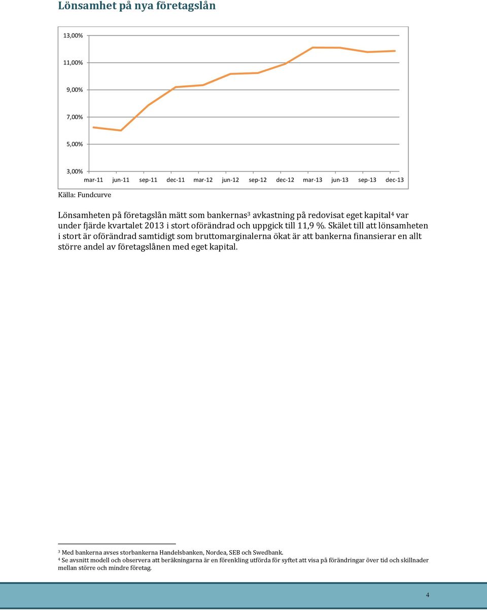 Skälet till att lönsamheten i stort är oförändrad samtidigt som bruttomarginalerna ökat är att bankerna finansierar en allt större andel av företagslånen med eget kapital.