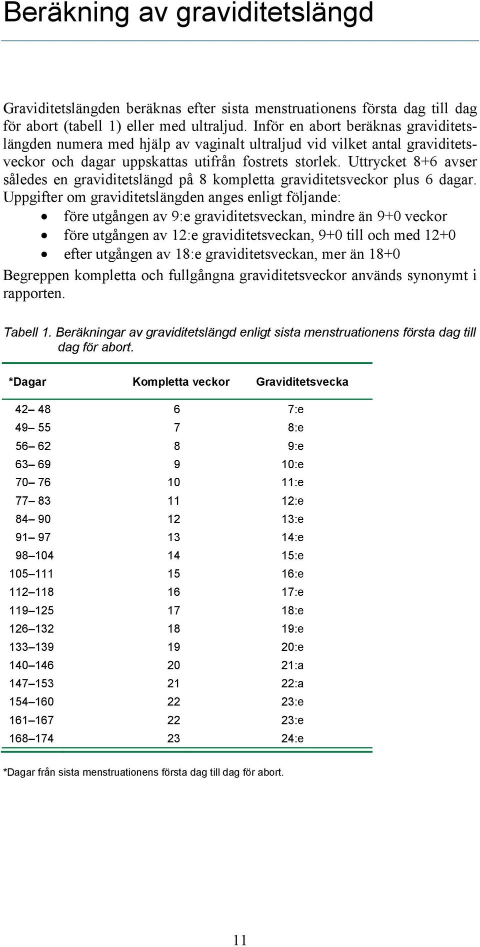 Uttrycket 8+6 avser således en graviditetslängd på 8 kompletta graviditetsveckor plus 6 dagar.