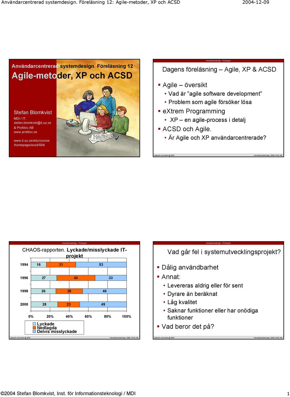 se/edu/course /homepage/acsd/s04 XP Dagens föreläsning Agile, XP & ACSD Agile översikt Vad är agile software development Problem som agile försöker lösa extrem Programming XP en agile-process i