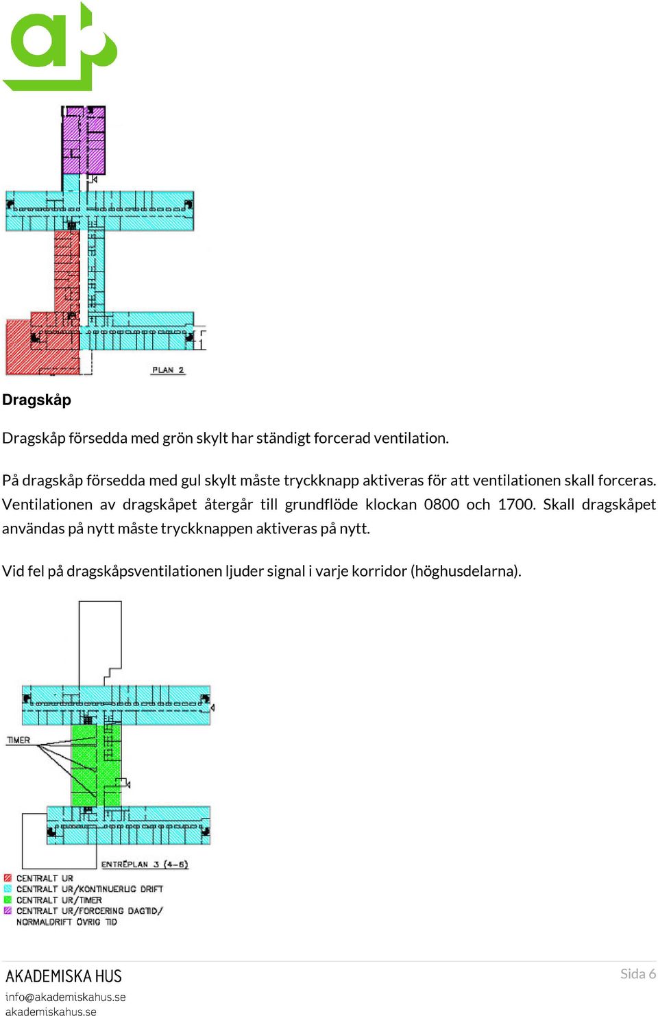 Ventilationen av dragskåpet återgår till grundflöde klockan 0800 och 1700.