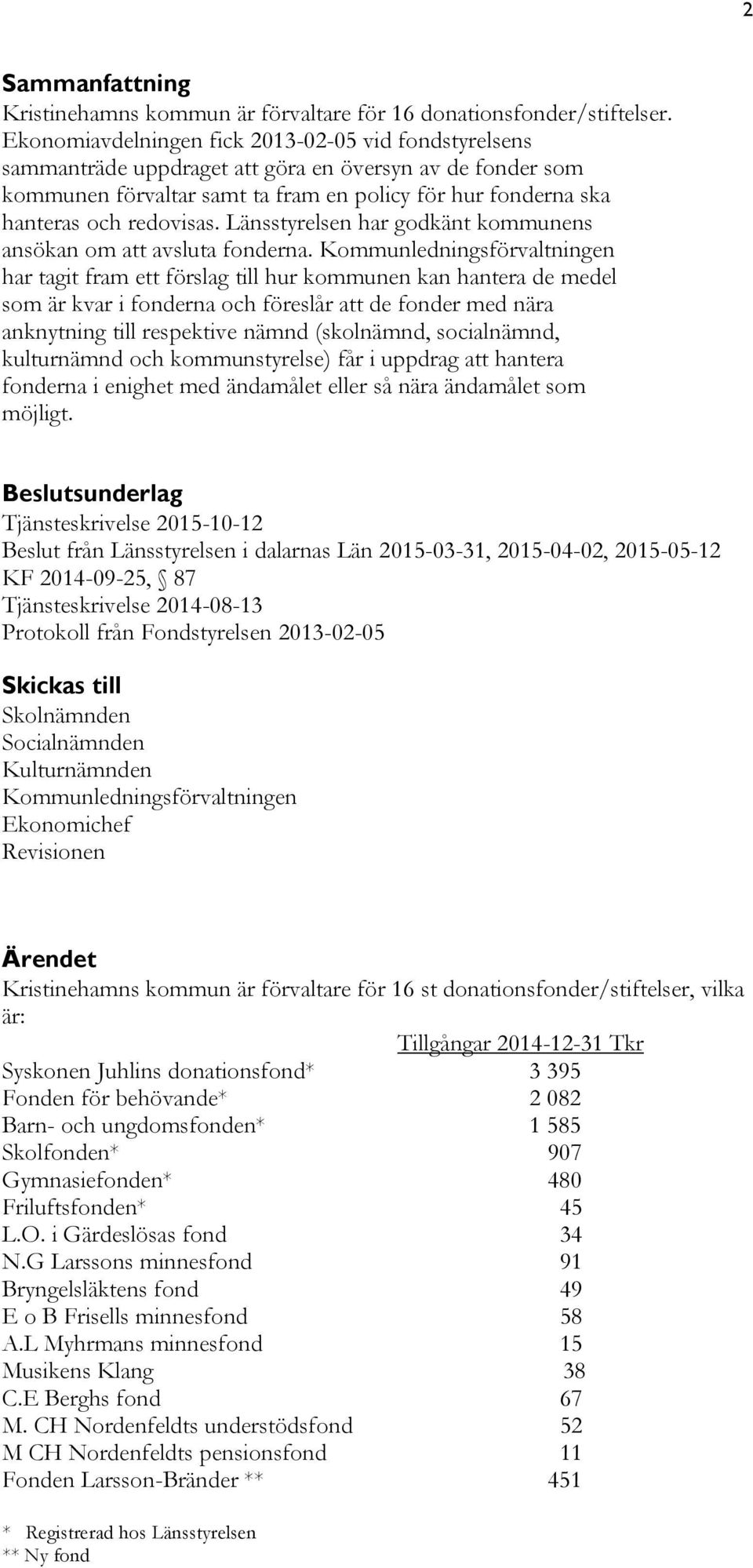 Länsstyrelsen har godkänt kommunens ansökan om att avsluta fonderna.