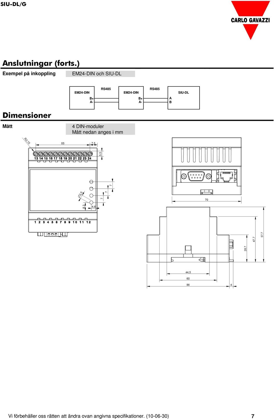 EM24-DIN RS485 B+ A- B+ A- A B Dimensioner Mått 4