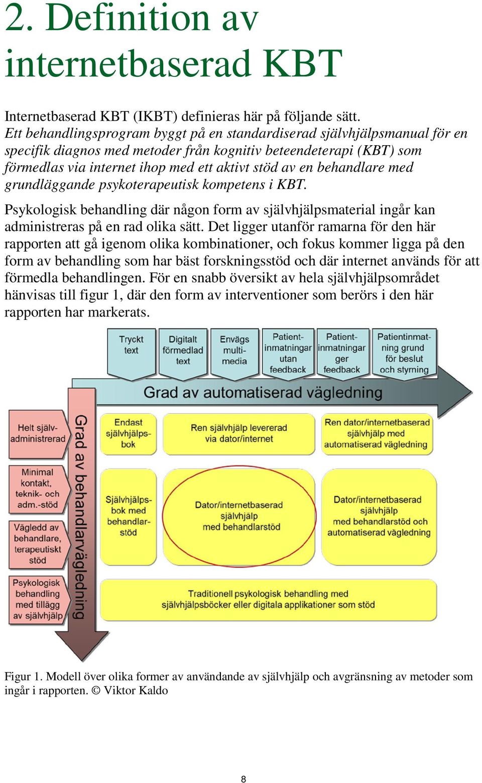 behandlare med grundläggande psykoterapeutisk kompetens i KBT. Psykologisk behandling där någon form av självhjälpsmaterial ingår kan administreras på en rad olika sätt.