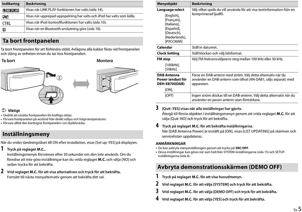 Avlägsna alla kablar fästa vid frontpanelen och stäng av enheten innan du tar loss frontpanelen.