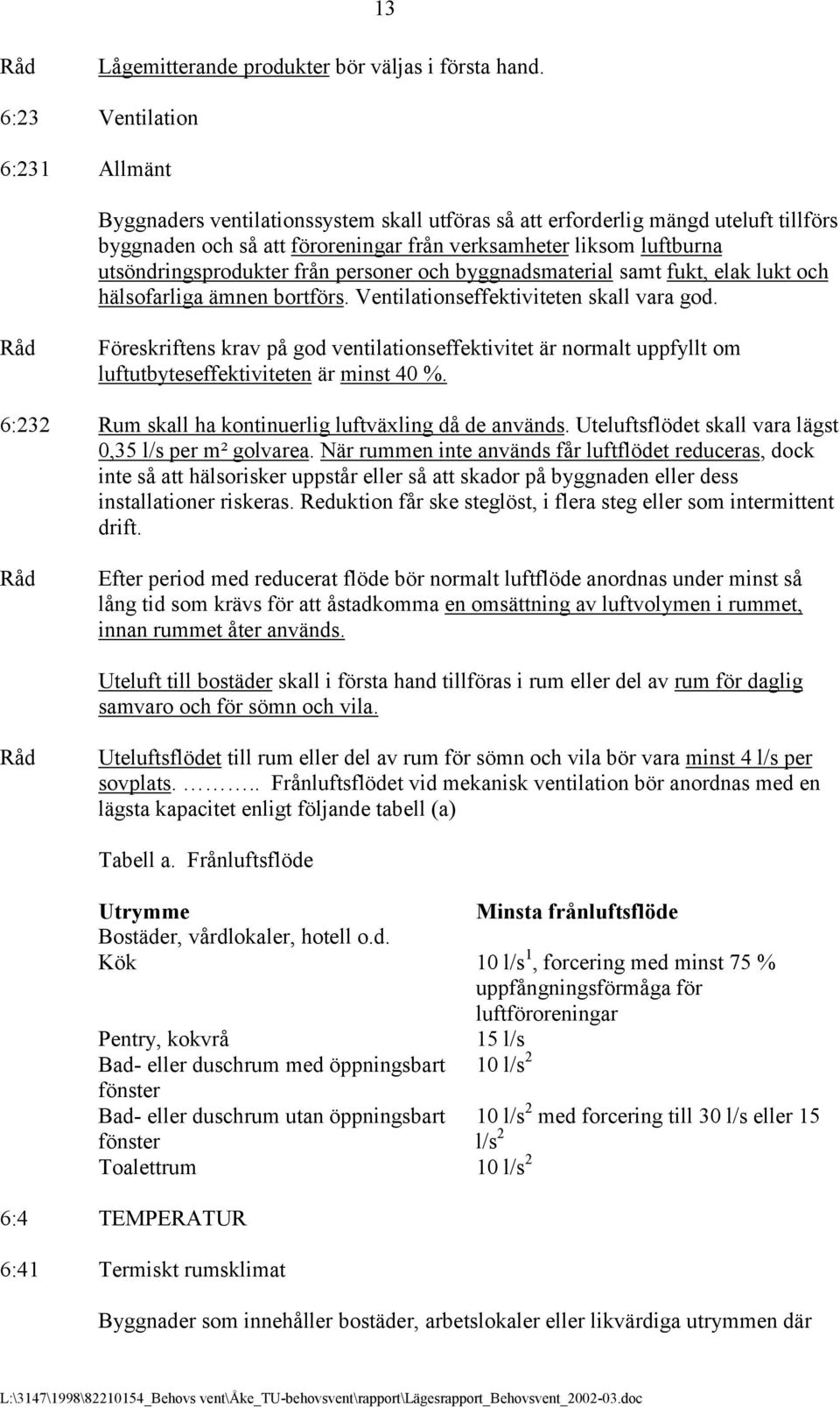 utsöndringsprodukter från personer och byggnadsmaterial samt fukt, elak lukt och hälsofarliga ämnen bortförs. Ventilationseffektiviteten skall vara god.