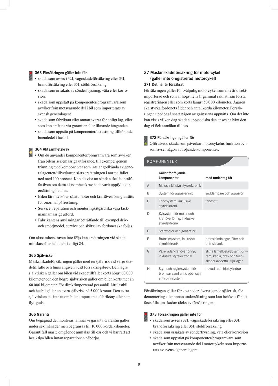 skada som fabrikant eller annan svarar för enligt lag, eller som kan ersättas via garantier eller liknande åtaganden. skada som uppstår på komponenter/utrustning till hörande boendedel i husbil.
