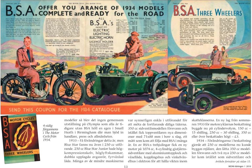 1933 Få förändringar detta år, men Blue Star fanns nu även i 250 cc utförande. 250 cc Blue Star Junior hade högkompressionskolv, höglyftskammar, dubbla upplagda avgasrör, fyrväxlad låda.