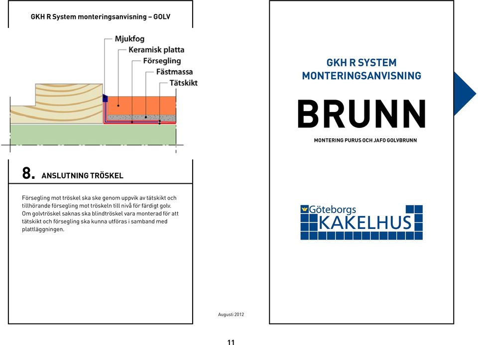 anslutning tröskel Försegling mot tröskel ska ske genom uppvik av tätskikt och tillhörande