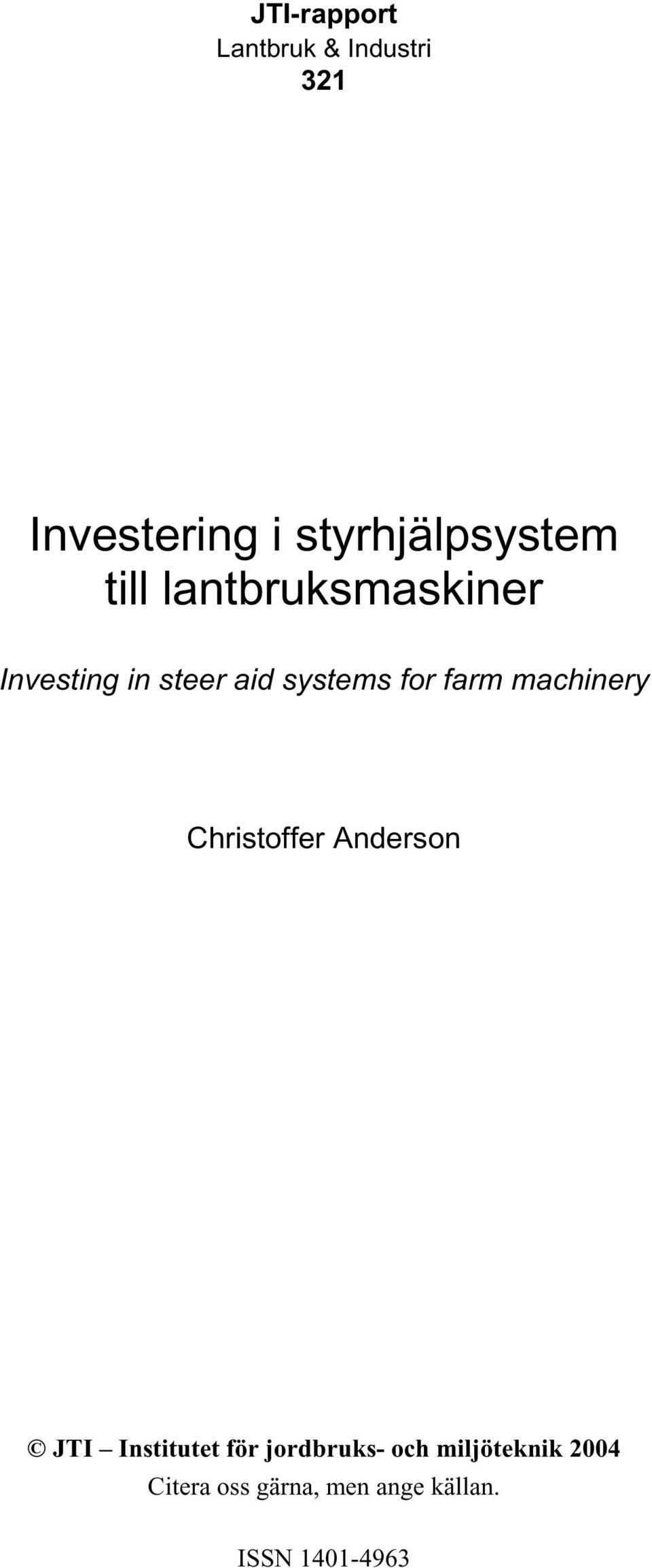 steer aid systems for farm machinery Christoffer