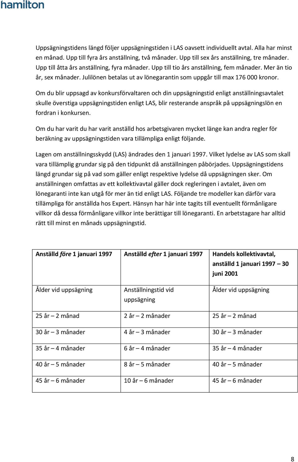 Om du blir uppsagd av konkursförvaltaren och din uppsägningstid enligt anställningsavtalet skulle överstiga uppsägningstiden enligt LAS, blir resterande anspråk på uppsägningslön en fordran i