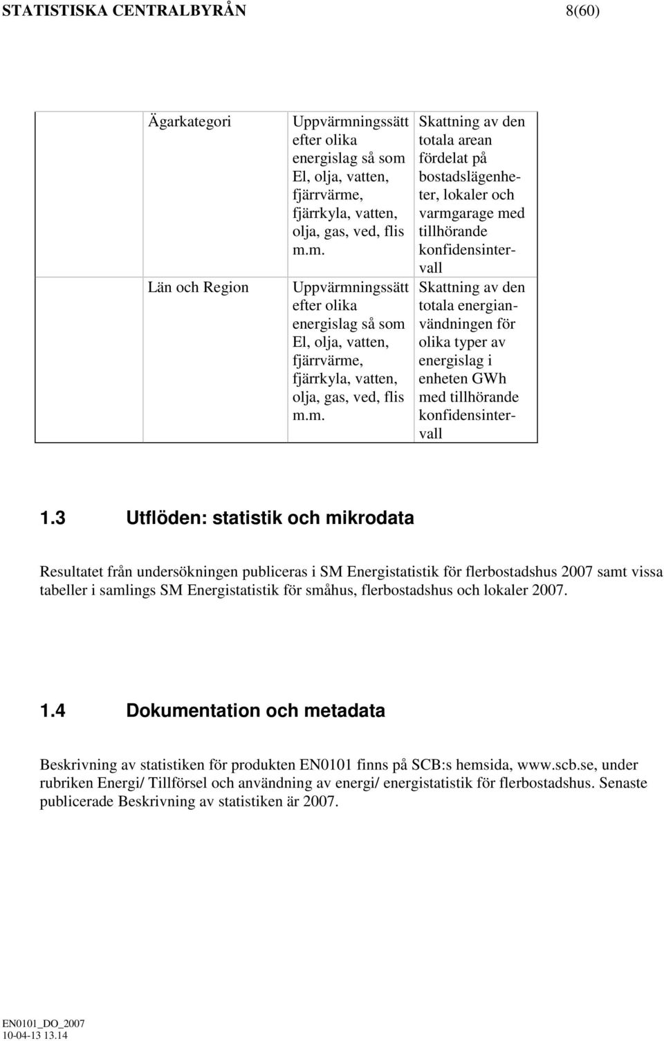 m. Skattning av den totala arean fördelat på bostadslägenheter, lokaler och varmgarage med tillhörande konfidensintervall Skattning av den totala energianvändningen för olika typer av energislag i