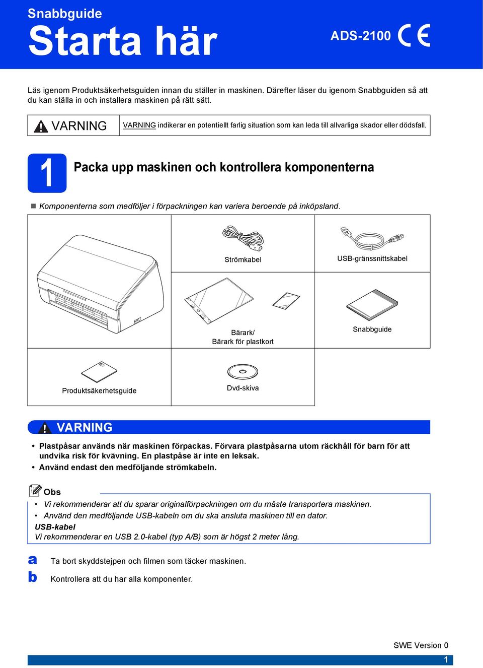 1 Pk upp mskinen oh kontroller komponentern Komponentern som medföljer i förpkningen kn vrier eroende på inköpslnd.