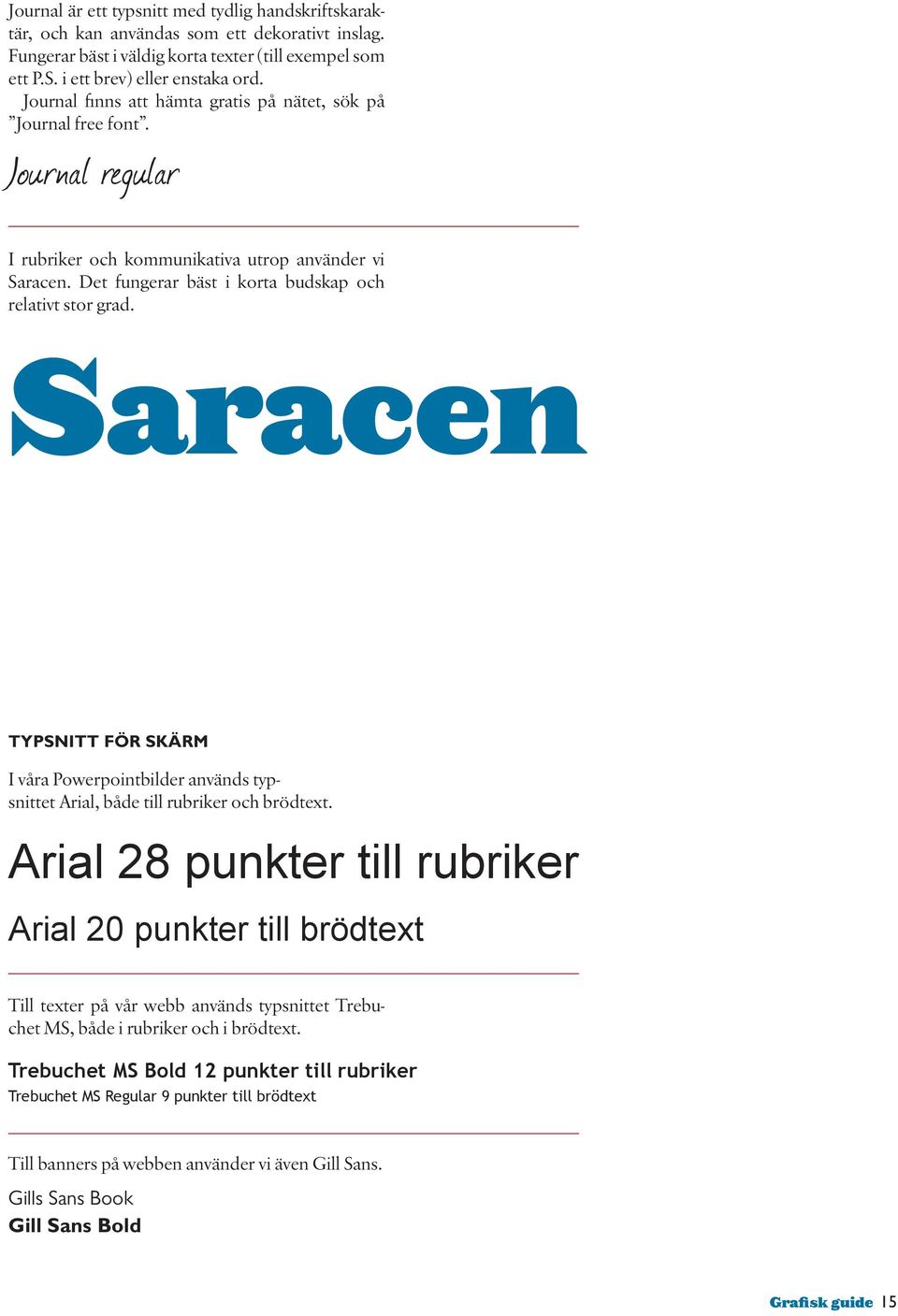 Saracen Typsnitt för skärm I våra Powerpointbilder används typsnittet Arial, både till rubriker och brödtext.