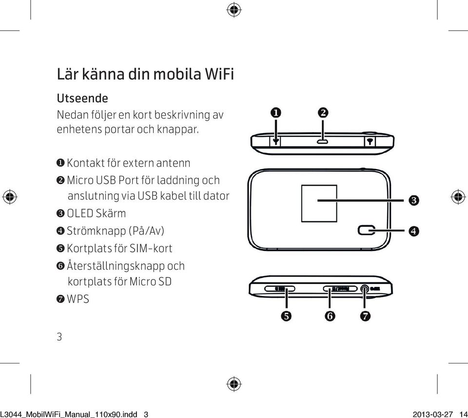 Kontakt för extern antenn Micro USB Port för laddning och anslutning via USB kabel till