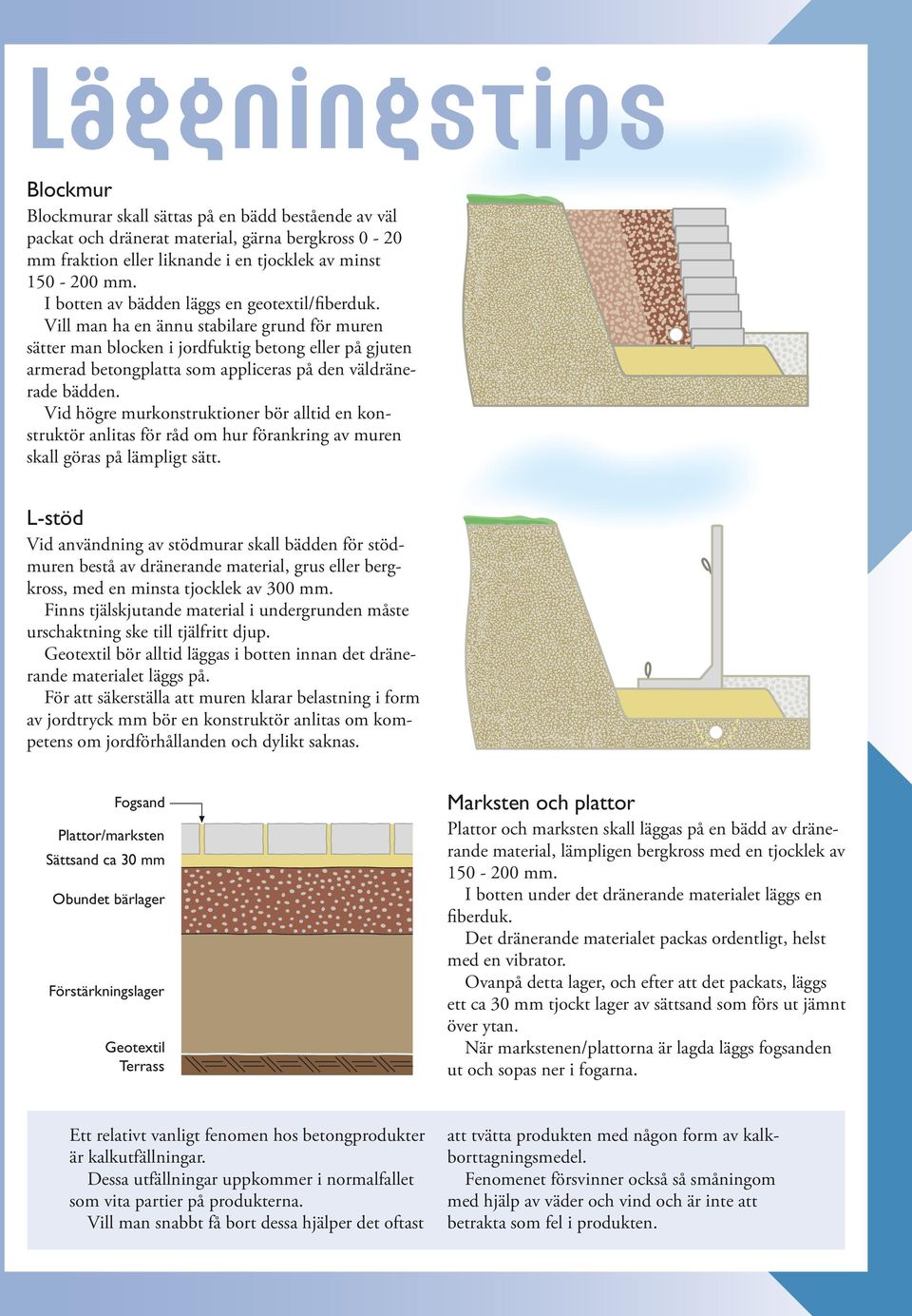 Vill man ha en ännu stabilare grund för muren sätter man blocken i jordfuktig betong eller på gjuten armerad betongplatta som appliceras på den väldränerade bädden.