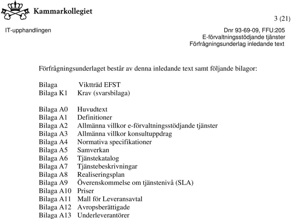 A4 Normativa specifikationer Bilaga A5 Samverkan Bilaga A6 Tjänstekatalog Bilaga A7 Tjänstebeskrivningar Bilaga A8 Realiseringsplan Bilaga A9