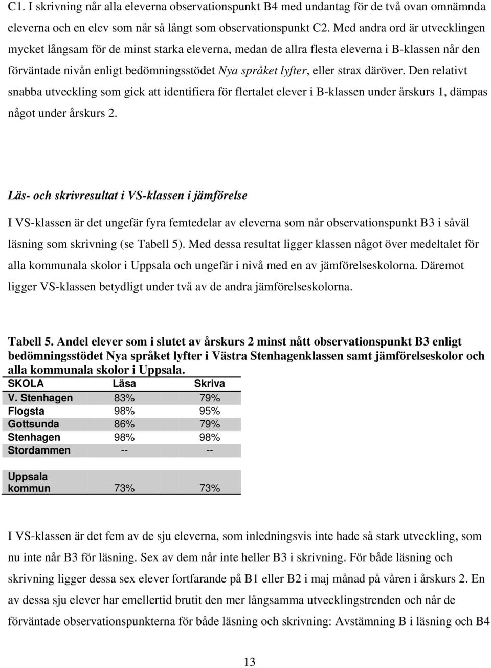 däröver. Den relativt snabba utveckling som gick att identifiera för flertalet elever i B-klassen under årskurs 1, dämpas något under årskurs 2.
