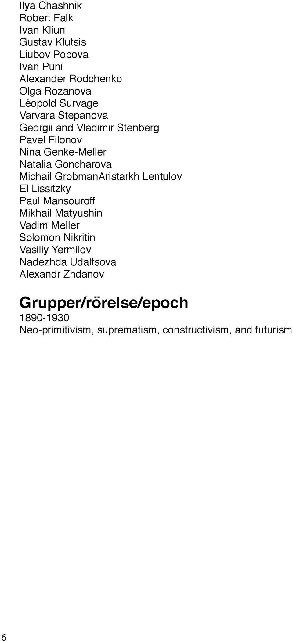 GrobmanAristarkh Lentulov El Lissitzky Paul Mansouroff Mikhail Matyushin Vadim Meller Solomon Nikritin Vasiliy Yermilov