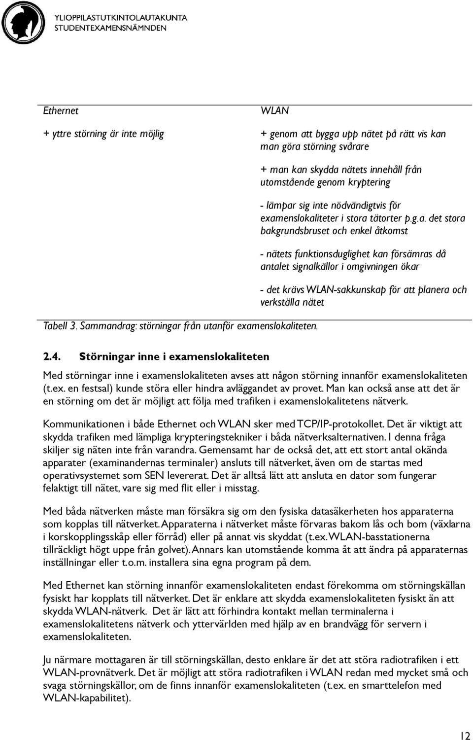 funktionsduglighet kan försämras då antalet signalkällor i omgivningen ökar - det krävs WLAN-sakkunskap för att planera och verkställa nätet 2.4.