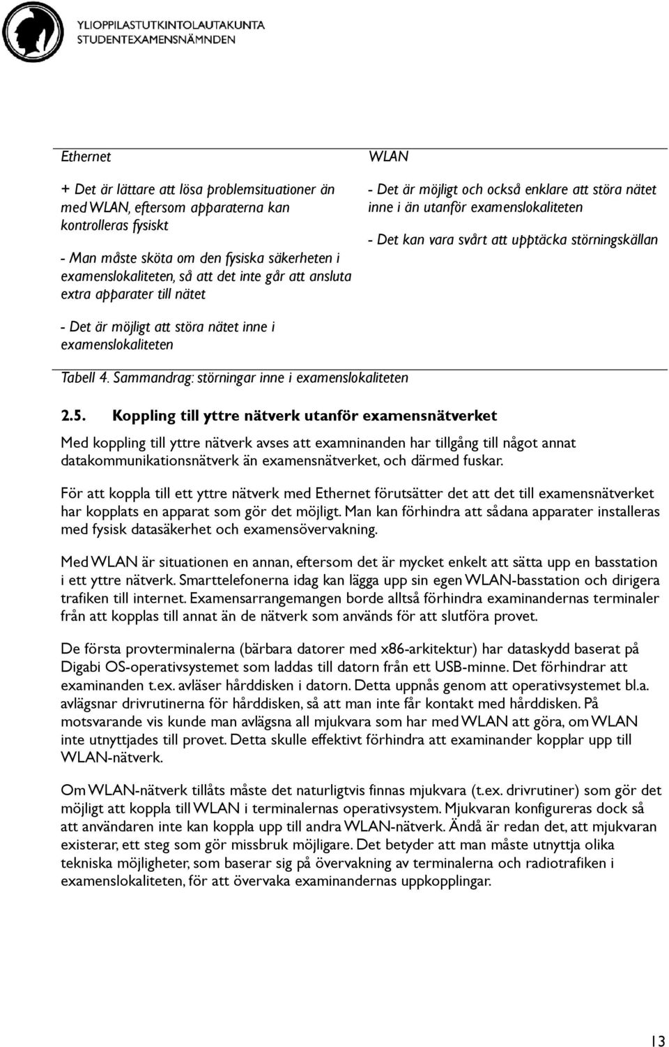 att störa nätet inne i examenslokaliteten Tabell 4. Sammandrag: störningar inne i examenslokaliteten 2.5.