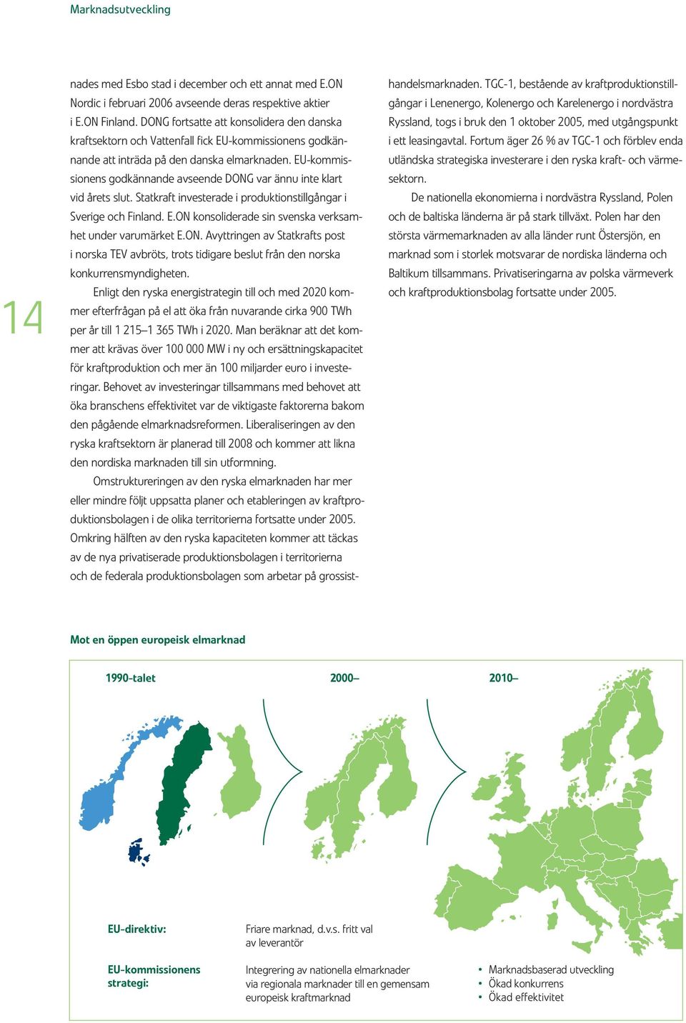 EU-kommissionens godkännande avseende DONG var ännu inte klart vid årets slut. Statkraft investerade i produktionstillgångar i Sverige och Finland. E.