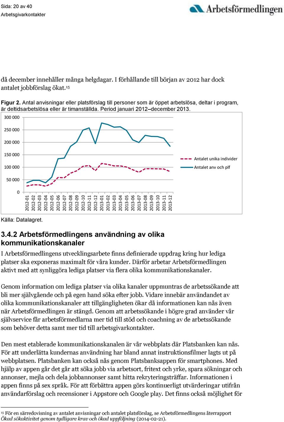 Antal anvisningar eller platsförslag till personer som är öppet arbetslösa, deltar i program, är deltidsarbetslösa eller är timanställda. Period januari 2012 december 2013.