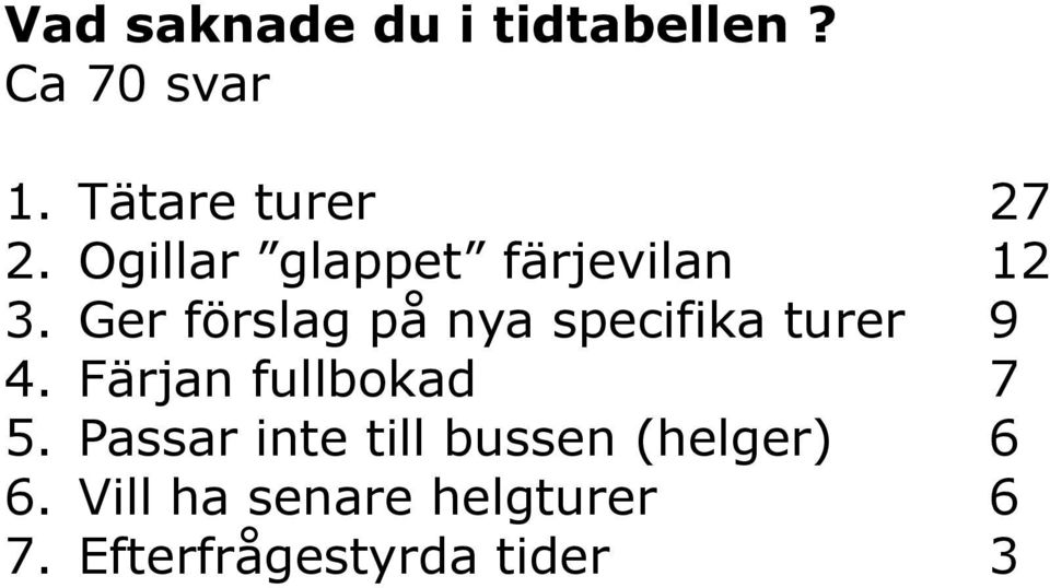 Ger förslag på nya specifika turer 9 4. Färjan fullbokad 7 5.