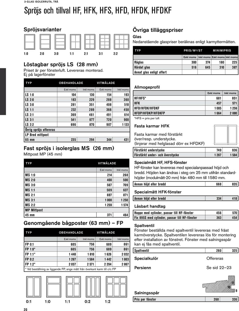 LS 3:1 541 677 720 900 LS 2:2 696 870 907 1 133 Övrig spröjs offereras LP Bred mittpost 65 mm 235 294 344 431 Fast spröjs i isolerglas MS (26 mm) Mittpost MP (45 mm) TYP VITMÅLADE VITMÅLADE Exkl moms