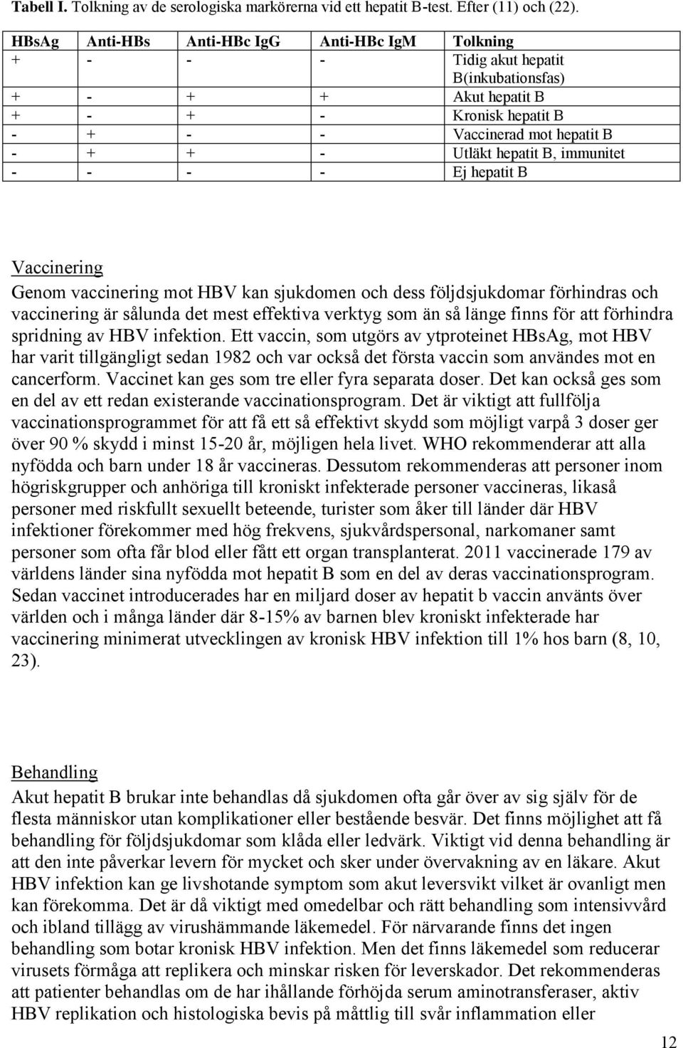 B, immunitet - - - - Ej hepatit B Vaccinering Genom vaccinering mot HBV kan sjukdomen och dess följdsjukdomar förhindras och vaccinering är sålunda det mest effektiva verktyg som än så länge finns