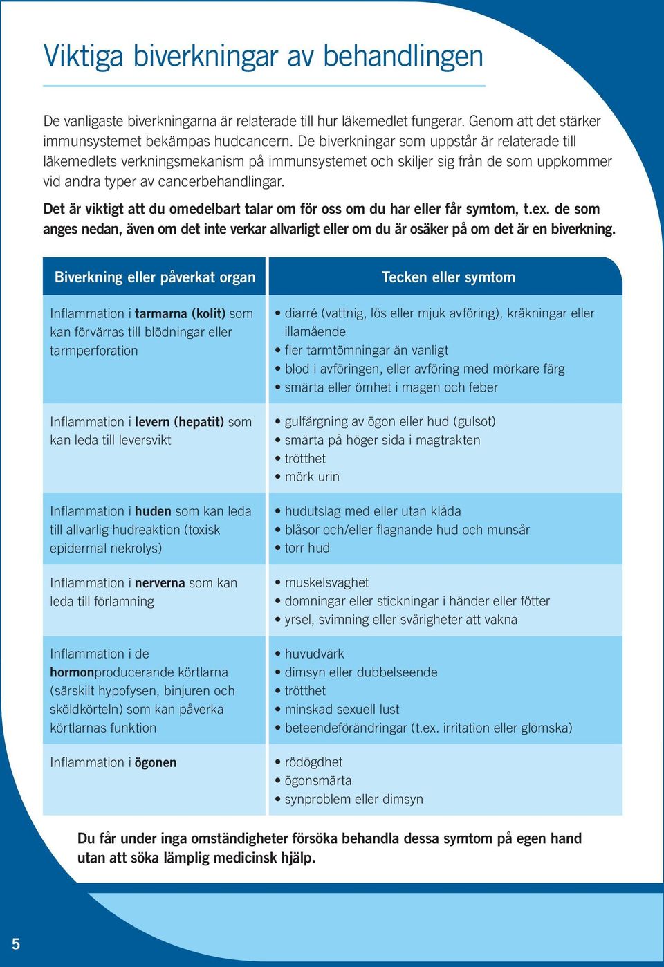 Det är viktigt att du omedelbart talar om för oss om du har eller får symtom, t.ex. de som anges nedan, även om det inte verkar allvarligt eller om du är osäker på om det är en biverkning.