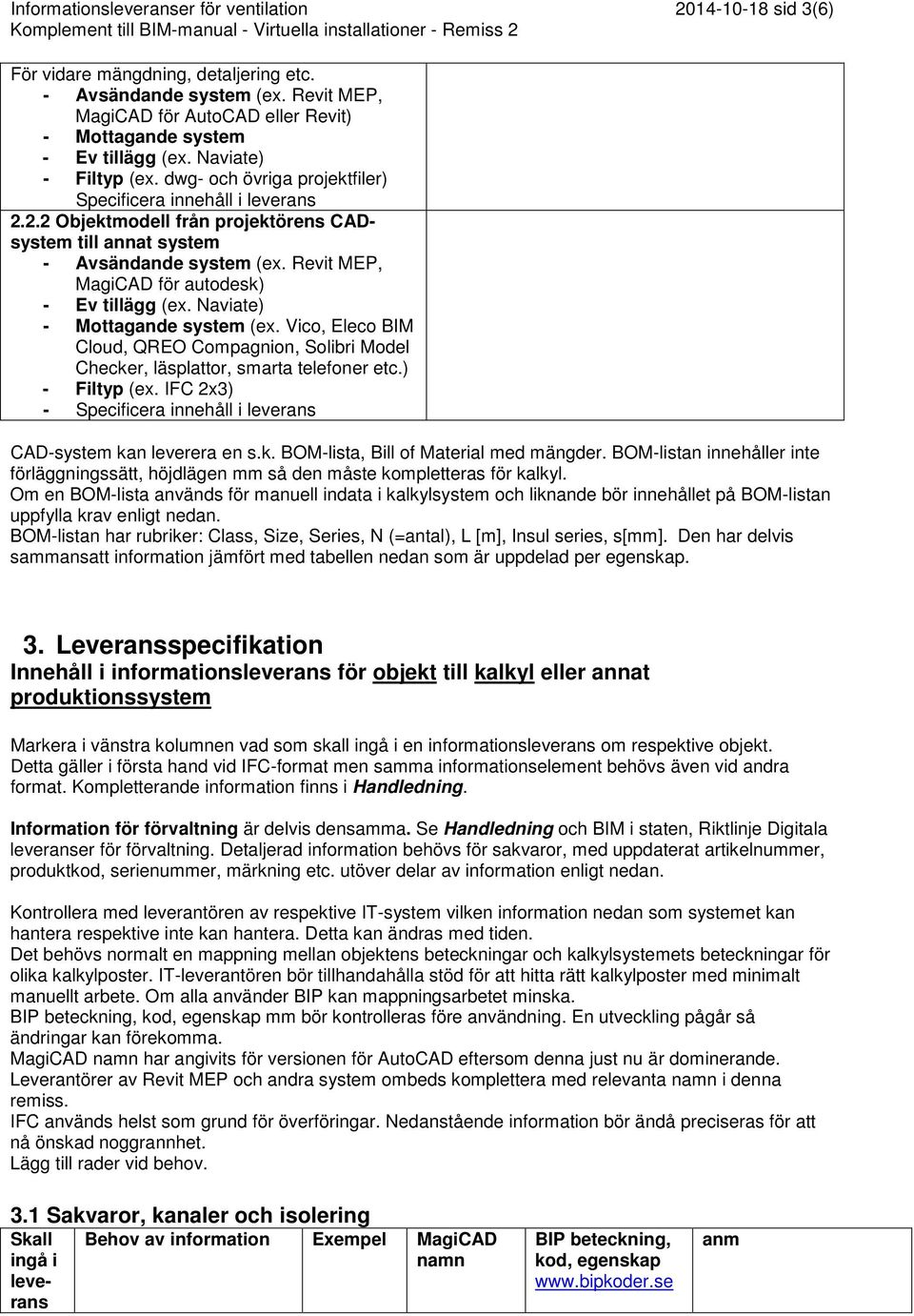 2.2 Objektmodell från projektörens CADsystem till annat system - Avsändande system (ex. Revit MEP, MagiCAD för autodesk) - Ev tillägg (ex. Naviate) - Mottagande system (ex.