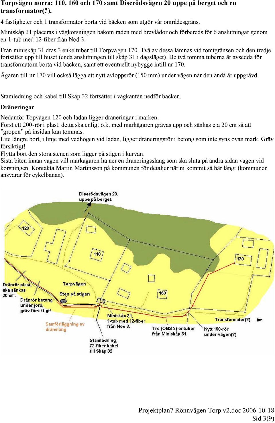 Två av dessa lämnas vid tomtgränsen och den tredje fortsätter upp till huset (enda anslutningen till skåp 31 i dagsläget).