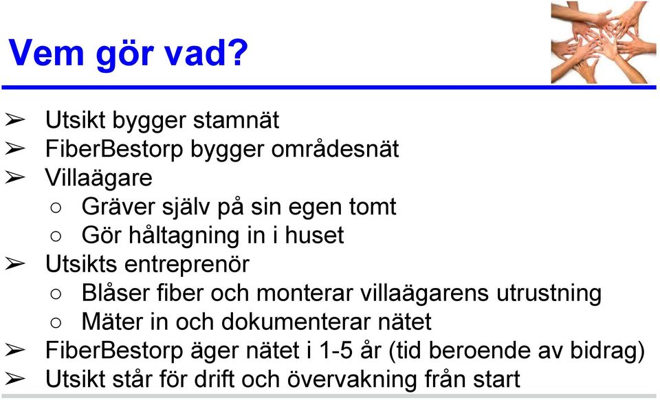 egen tomt Gör håltagning in i huset Utsikts entreprenör Blåser fiber och monterar