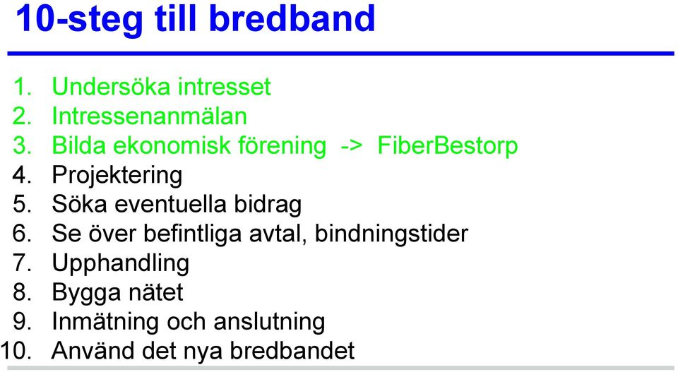 FiberBestorp Projektering Söka eventuella bidrag Se över befintliga