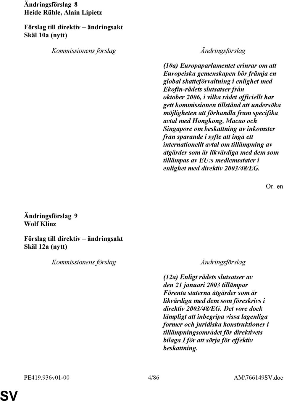 i syfte att ingå ett internationellt avtal om tillämpning av åtgärder som är likvärdiga med dem som tillämpas av EU:s medlemsstater i enlighet med direktiv 2003/48/EG. Or.