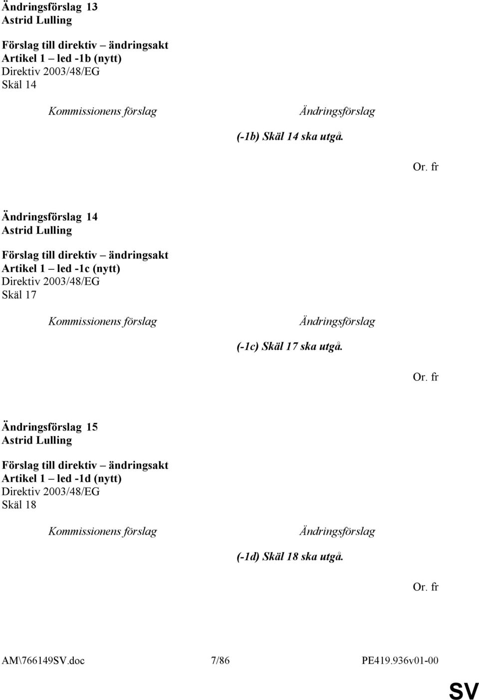 fr 14 Astrid Lulling Artikel 1 led -1c (nytt) Direktiv 2003/48/EG Skäl 17 (-1c) Skäl