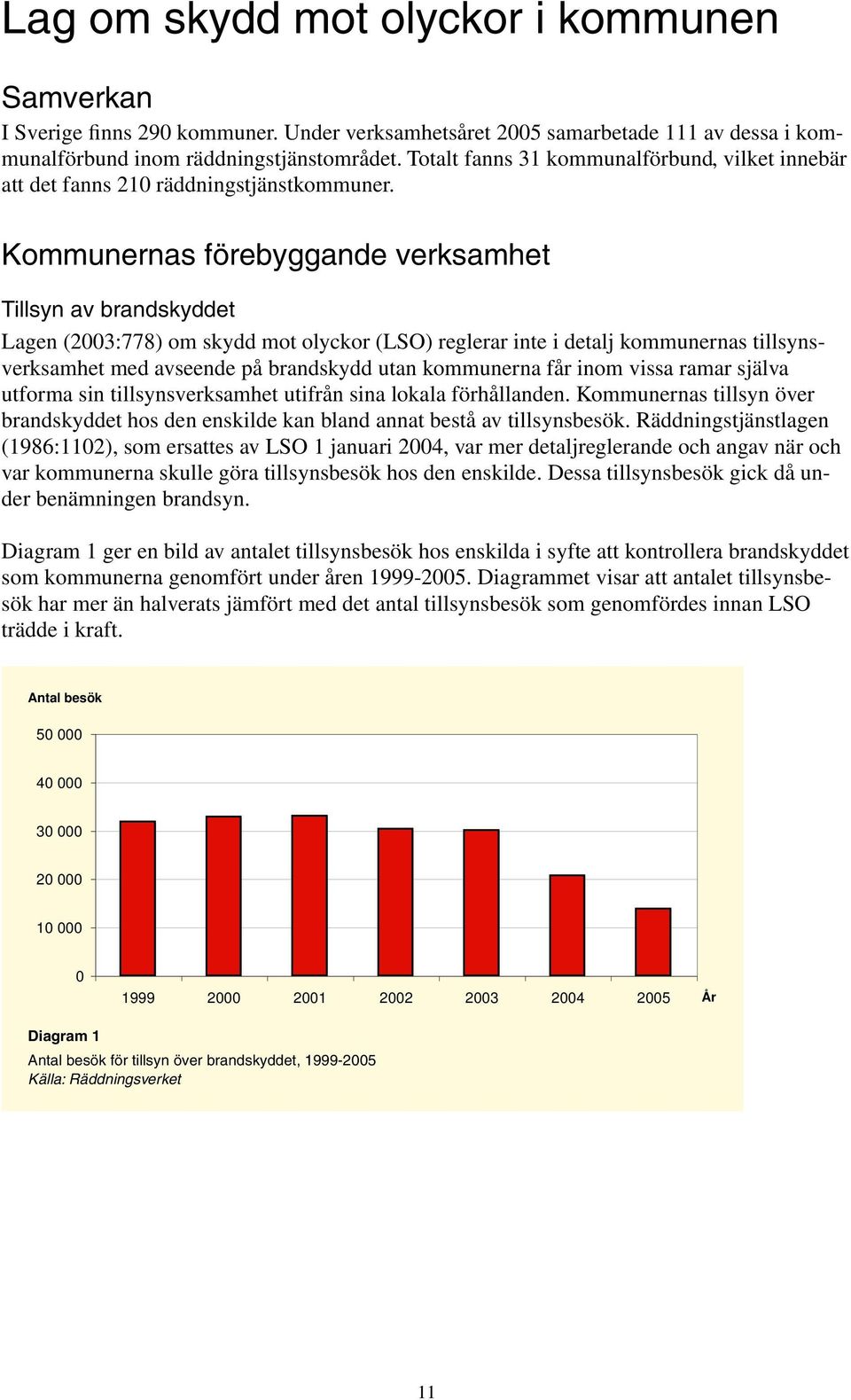 Kommunernas förebyggande verksamhet Tillsyn av brandskyddet Lagen (2003:778) om skydd mot olyckor (LSO) reglerar inte i detalj kommunernas tillsynsverksamhet med avseende på brandskydd utan