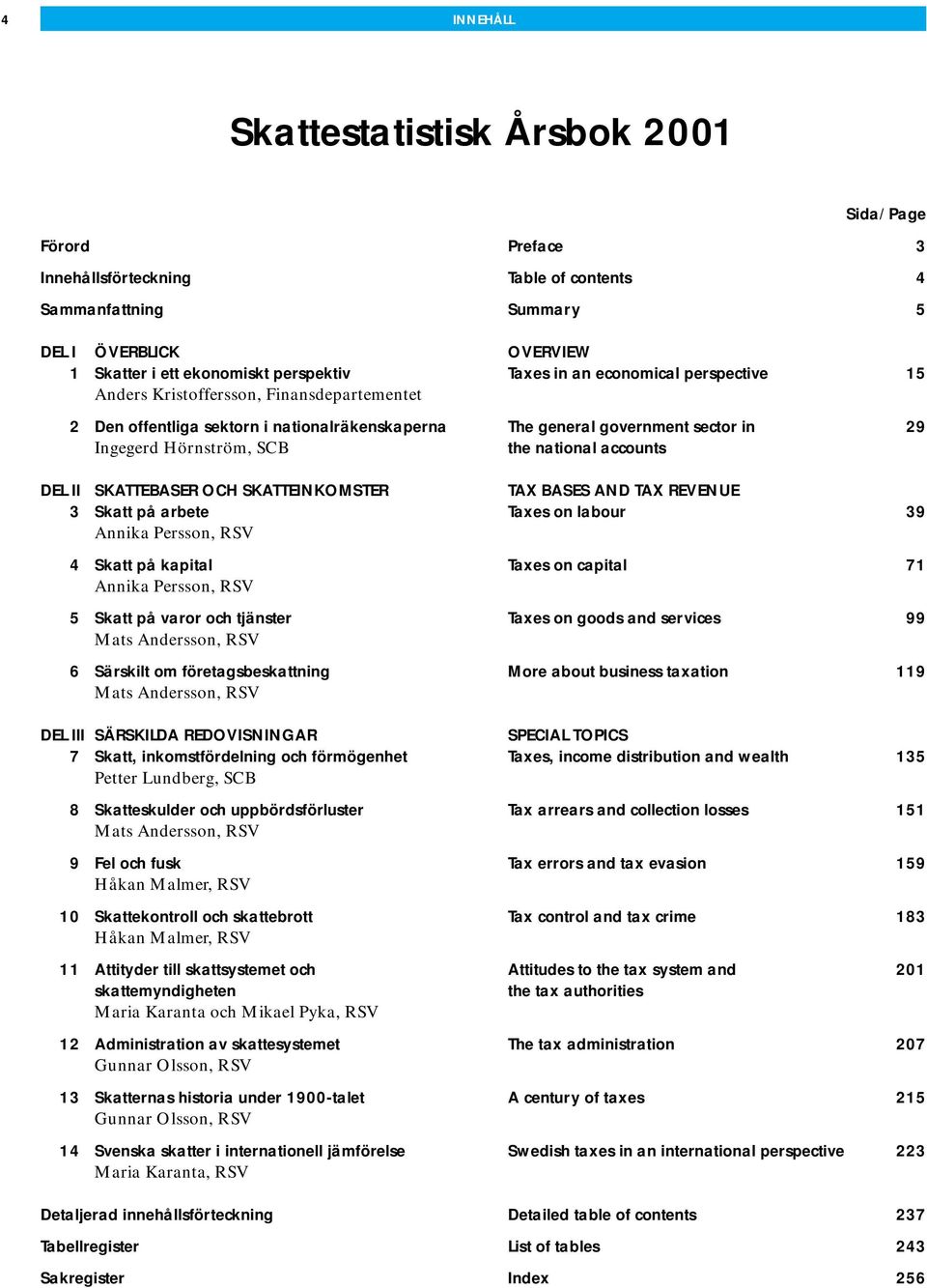 national accounts DEL II SKATTEBASER OCH SKATTEINKOMSTER TAX BASES AND TAX REVENUE 3 Skatt på arbete Taxes on labour 39 Annika Persson, RSV 4 Skatt på kapital Taxes on capital 71 Annika Persson, RSV