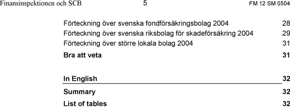 riksbolag för skadeförsäkring 2004 29 Förteckning över större