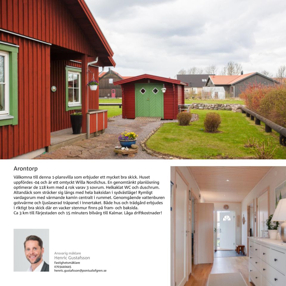 Rymligt vardagsrum med värmande kamin centralt i rummet. Genomgående vattenburen golvvärme och ljuslaserad träpanel i innertaket.
