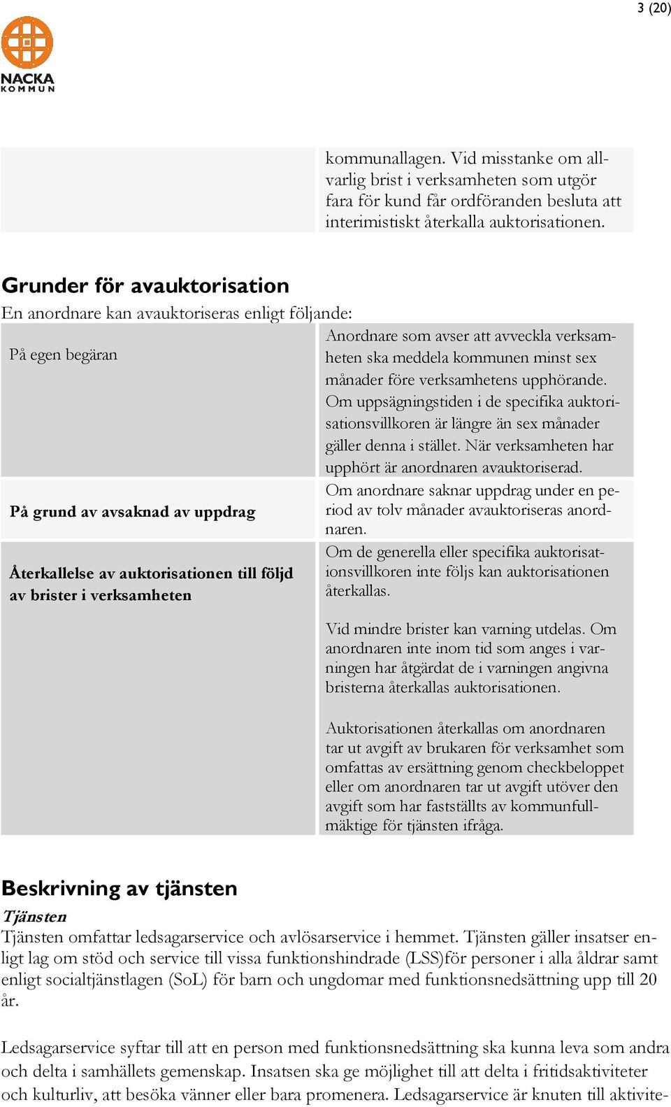 Om uppsägningstiden i de specifika auktorisationsvillkoren är längre än sex månader gäller denna i stället. När verksamheten har upphört är anordnaren avauktoriserad.