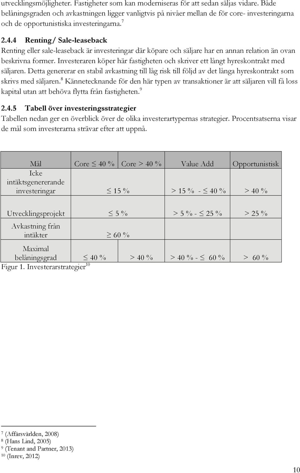 4 Renting/ Sale-leaseback Renting eller sale-leaseback är investeringar där köpare och säljare har en annan relation än ovan beskrivna former.