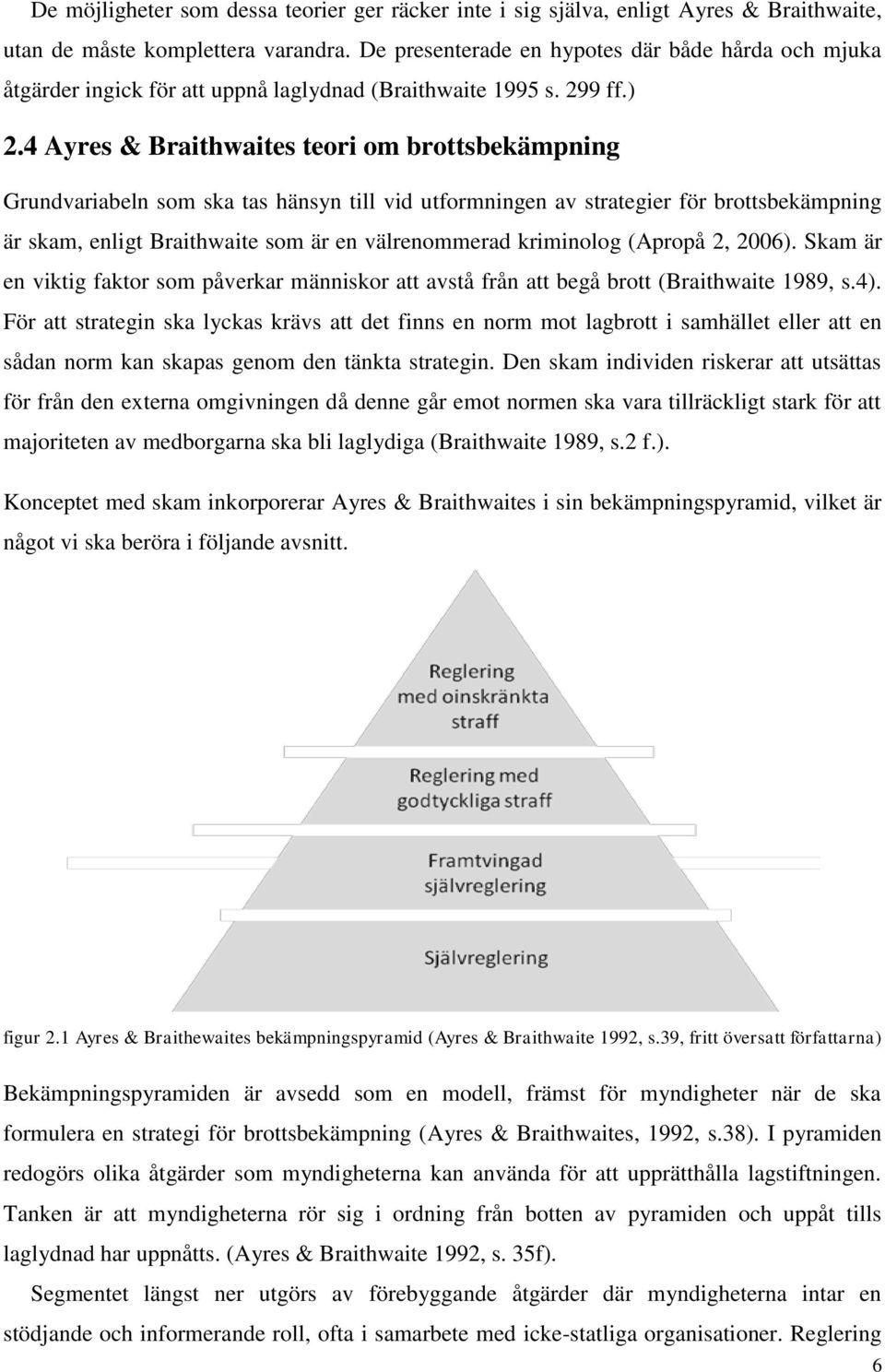 4 Ayres & Braithwaites teori om brottsbekämpning Grundvariabeln som ska tas hänsyn till vid utformningen av strategier för brottsbekämpning är skam, enligt Braithwaite som är en välrenommerad