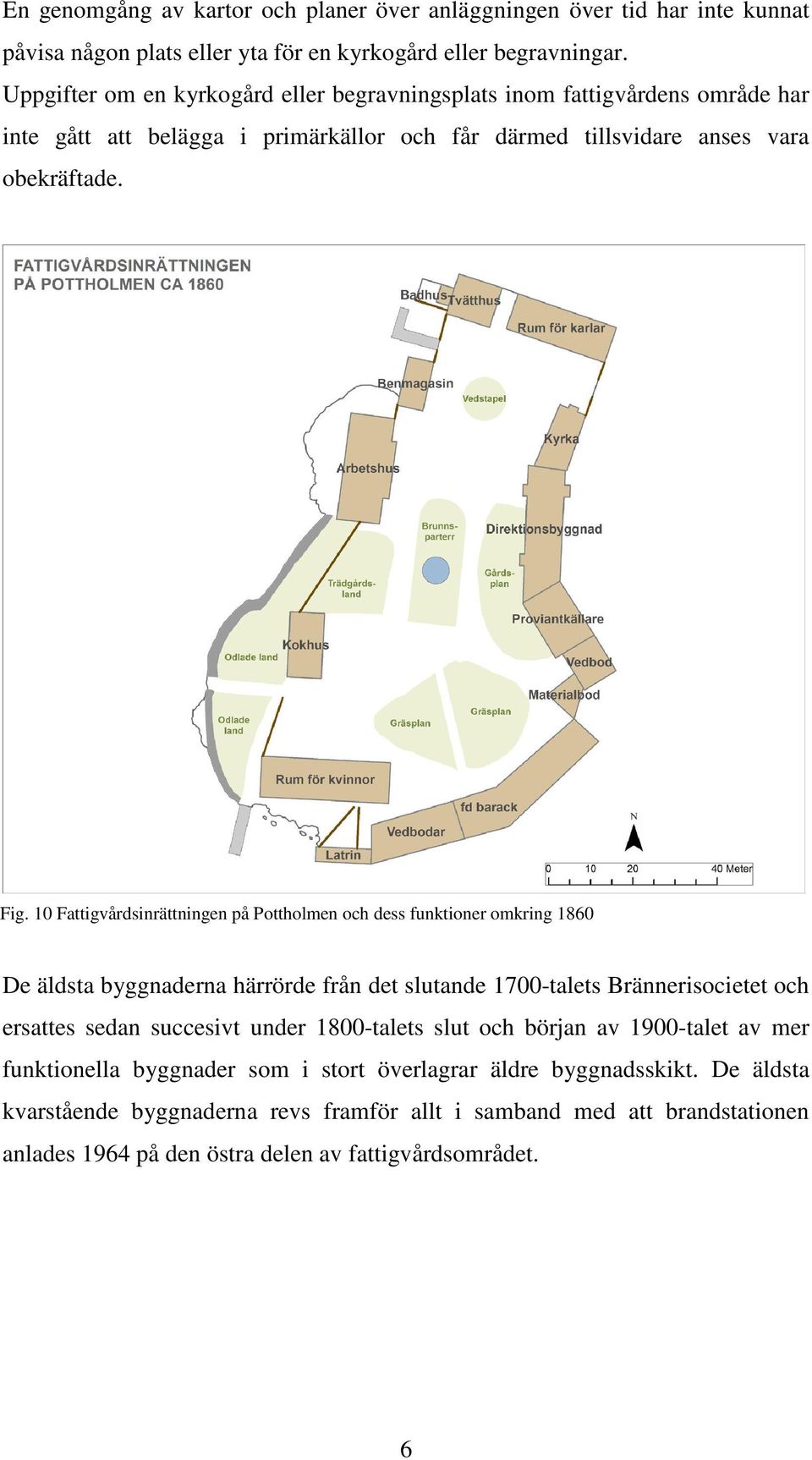 10 Fattigvårdsinrättningen på Pottholmen och dess funktioner omkring 1860 De äldsta byggnaderna härrörde från det slutande 1700-talets Brännerisocietet och ersattes sedan succesivt under