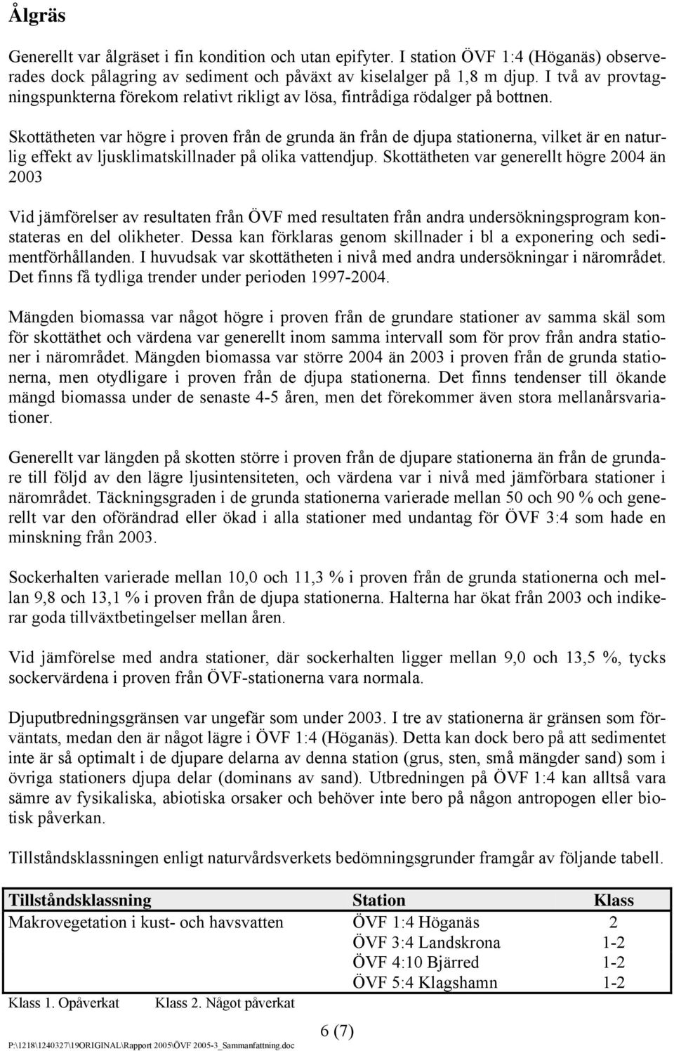 Skottätheten var högre i proven från de grunda än från de djupa stationerna, vilket är en naturlig effekt av ljusklimatskillnader på olika vattendjup.